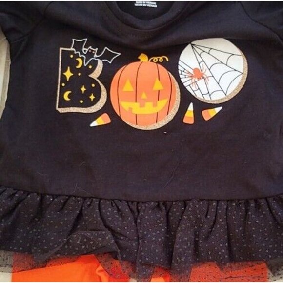 Girl's 12M Halloween Outfit Peplum Top & Candy Corn Leggings - Picture 4 of 8